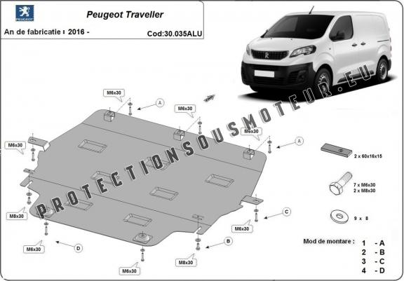 Cache sous moteur et de la boîte de vitesse Peugeot Traveller Aluminium