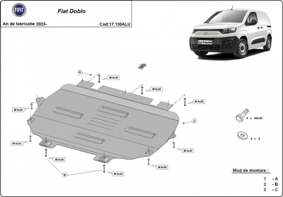 Cache sous moteur et de la boîte de vitesse Fiat Doblo Aluminium