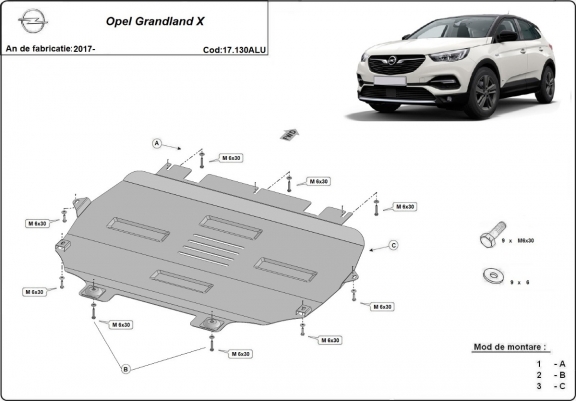 Cache sous moteur et de la boîte de vitesse Opel Grandland X Aluminium