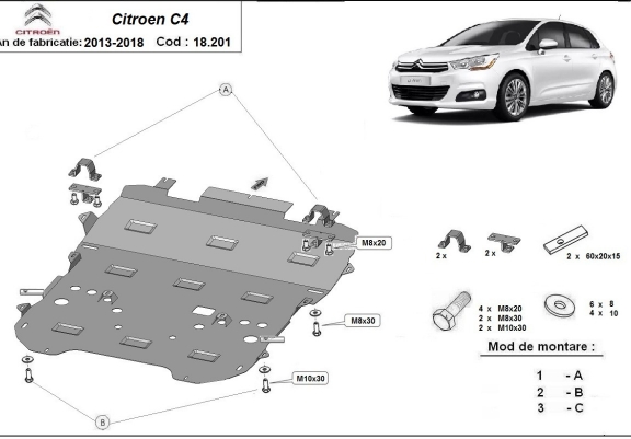 Cache sous moteur et de la radiateur Citroen c4