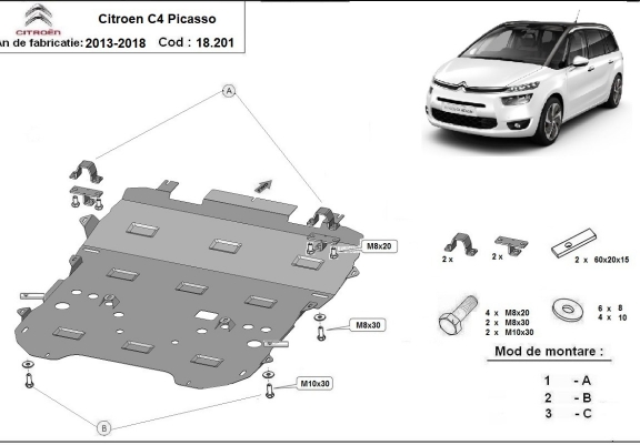 Cache sous moteur et de la radiateur Citroen C4 Picasso