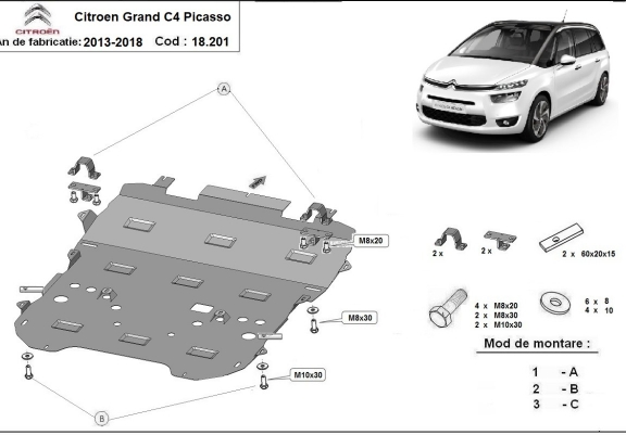 Cache sous moteur et de la radiateur Citroen Grand C4 Picasso
