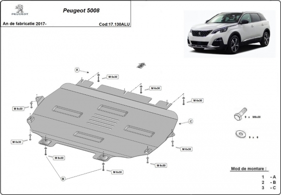 Cache sous moteur et de la boîte de vitesse Peugeot 5008 Aluminium
