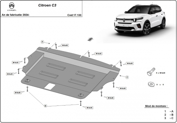 Cache sous moteur et de la boîte de vitesse Citroen C3