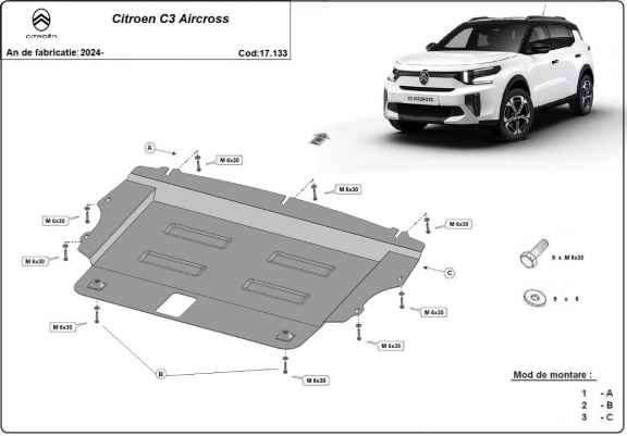 Cache sous moteur et de la boîte de vitesse Citroen C3 Aircross