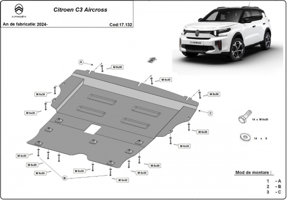 Cache sous moteur et de la boîte de vitesse Citroen C3 Aircross