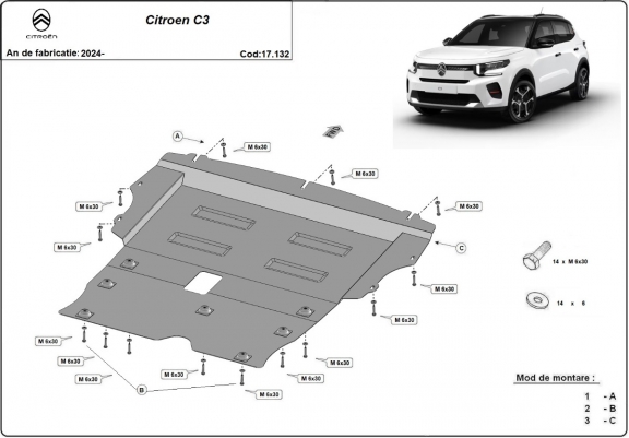 Cache sous moteur et de la boîte de vitesse Citroen C3
