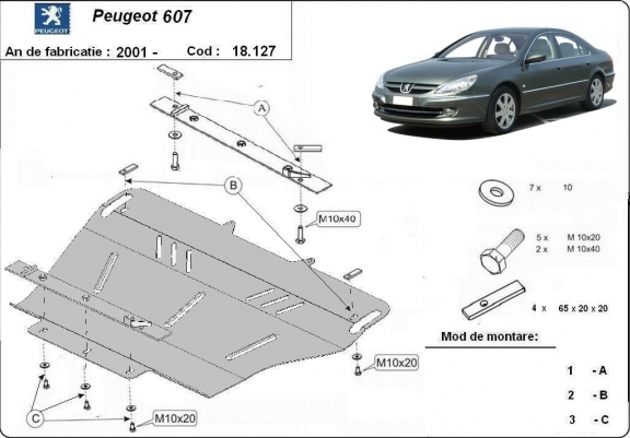 Cache sous moteur et de la boîte de vitesse Peugeot 607