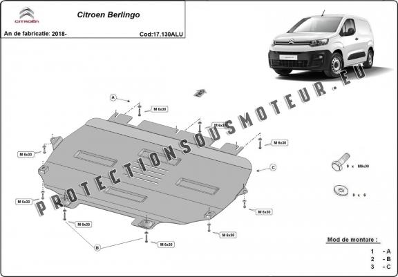 Cache sous moteur et de la boîte de vitesse Citroen Berlingo Aluminium