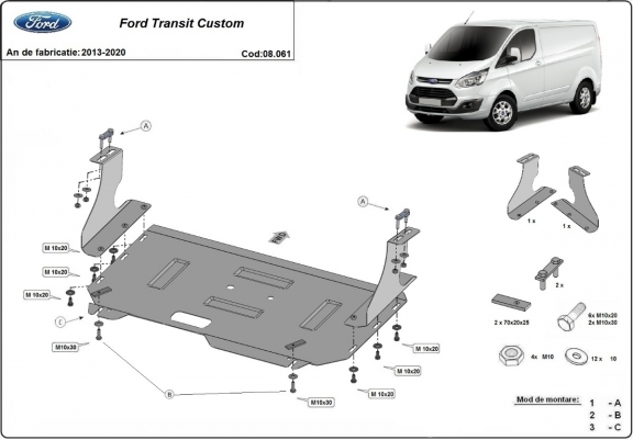 Cache sous moteur et de la boîte de vitesse Ford Transit Custom