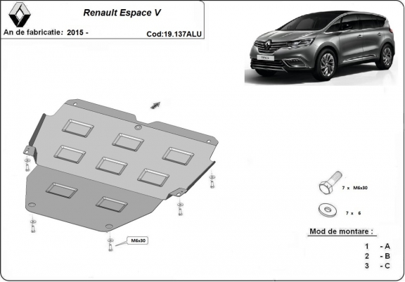 Cache sous moteur et de la boîte de vitesse en aluminium Renault Espace
