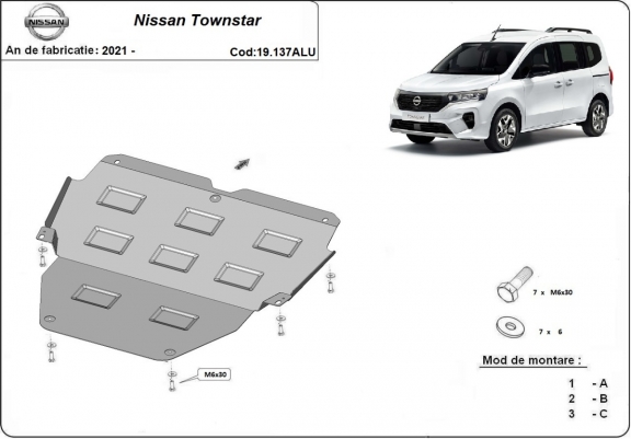Cache sous moteur et de la boîte de vitesse en aluminium Nissan Townstar