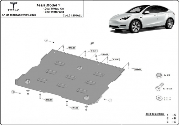 Cacher sous moteur électrique en aluminium pour Tesla model Y
