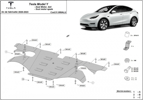 Cache sous moteur électrique arrière en aluminium – Tesla Model Y