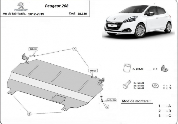 Cache sous moteur et de la boîte de vitesse Peugeot 208