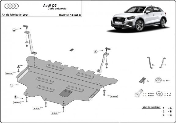 Cache sous moteur et de la boîte de vitesse en aluminium Audi Q2