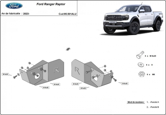 Cache-capteur en aluminium du bras de suspension arrière Ford Ranger Raptor