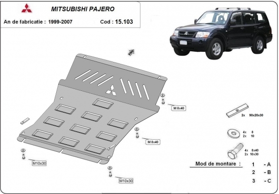 Cache sous moteur et de la radiateur Mitsubishi Pajero 3 (V60, V70) Vers 2.0