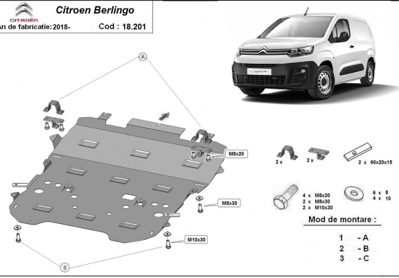 Cache sous moteur et de la boîte de vitesse Citroen Berlingo