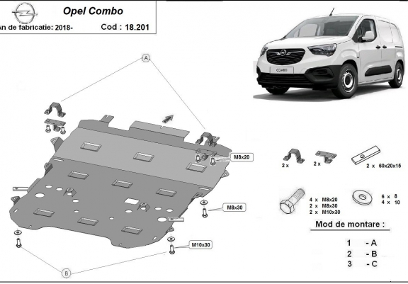 Cache sous moteur et de la boîte de vitesse Opel Combo C 