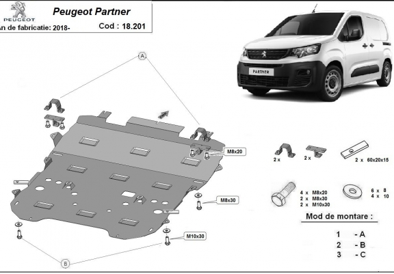 Cache sous moteur et de la boîte de vitesse Peugeot Partner