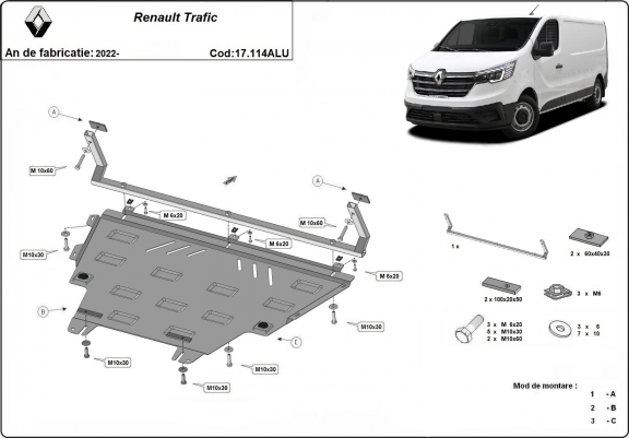 Cache sous moteur et de la boîte de vitesse Renault Trafic Aluminium