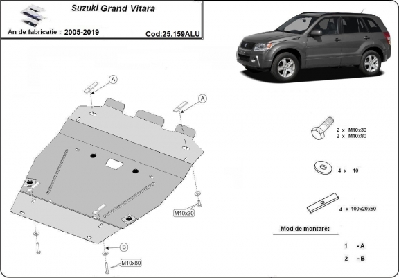 Cache sous moteur et de la radiateur en aluminium Grand Vitara 2