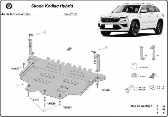 Cache sous moteur et de la boîte de vitesse Skoda Kodiaq