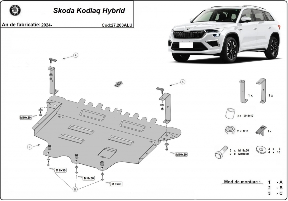 Cache sous moteur et de la boîte de vitesse en aluminium Skoda Kodiaq