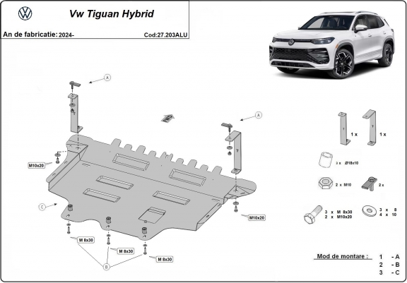 Cache sous moteur et de la boîte de vitesse en aluminium VW Tiguan