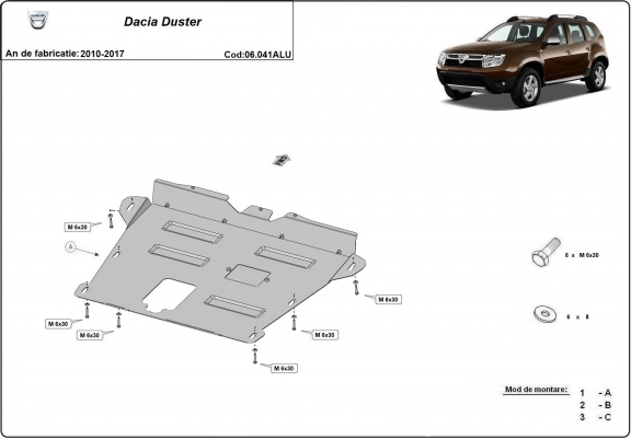 Cache sous moteur et de la boîte de vitesse en aluminium Dacia Duster 
