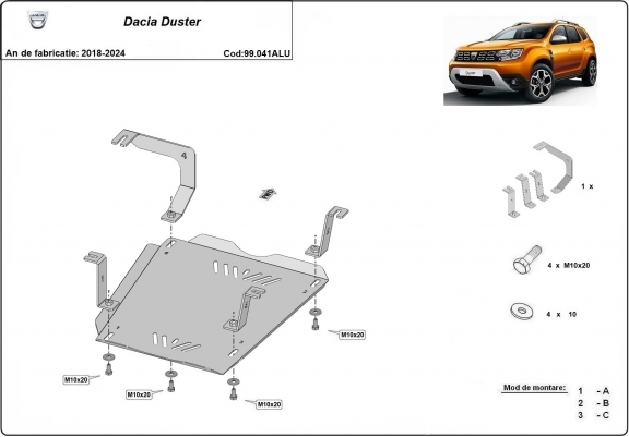 Cache de protection de réservoir Dacia Duster - Aluminium