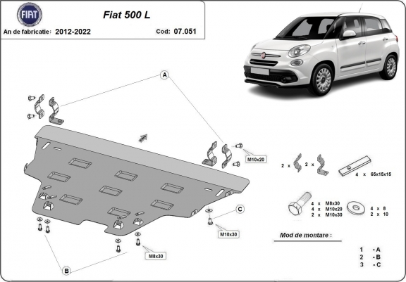 Cache sous moteur et de la boîte de vitesse Fiat 500 L