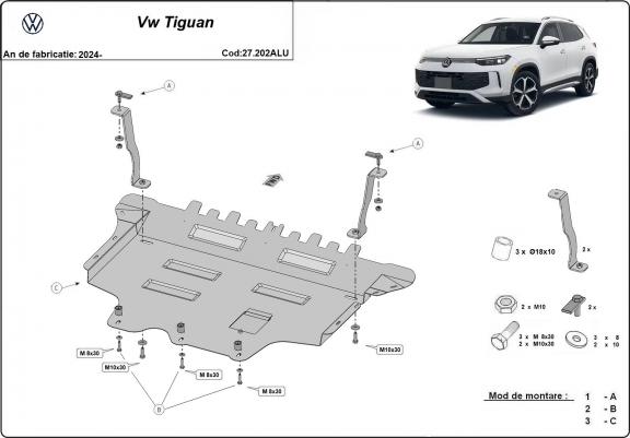 Cache sous moteur et de la boîte de vitesse en aluminium VW Tiguan