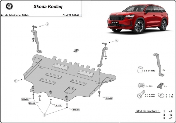 Cache sous moteur et de la boîte de vitesse en aluminium Skoda Kodiaq