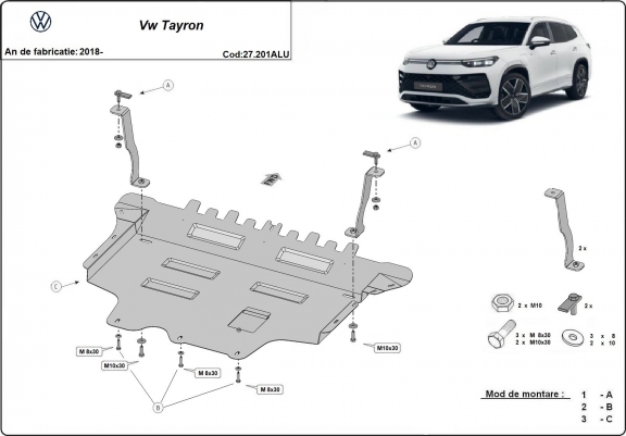 Cache sous moteur et de la boîte de vitesse en aluminium VW Tayron
