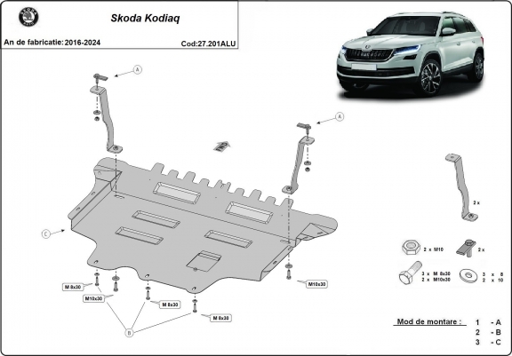 Cache sous moteur et de la boîte de vitesse en aluminium Skoda Kodiaq