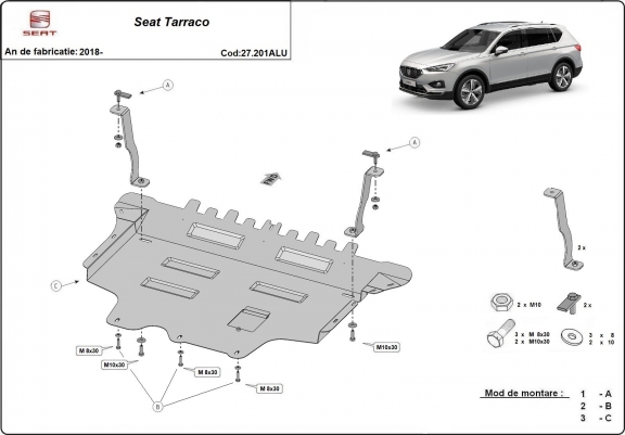 Cache sous moteur et de la boîte de vitesse en aluminium Seat Tarraco 