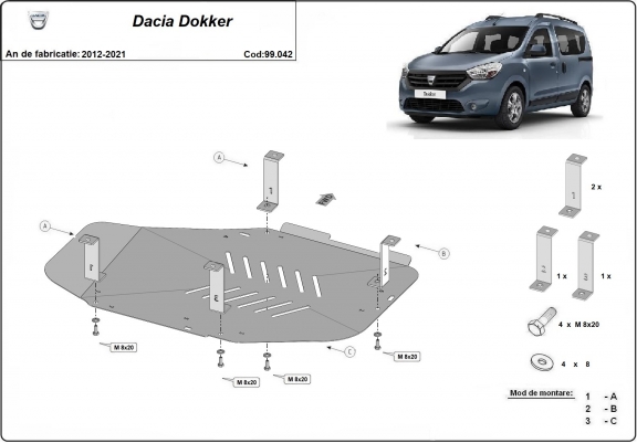 Cache de protection de réservoir Dacia Dokker