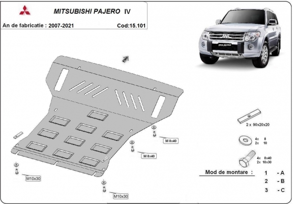Cache sous moteur et de la radiateur Mitsubishi Pajero 4 (V80, V90)
