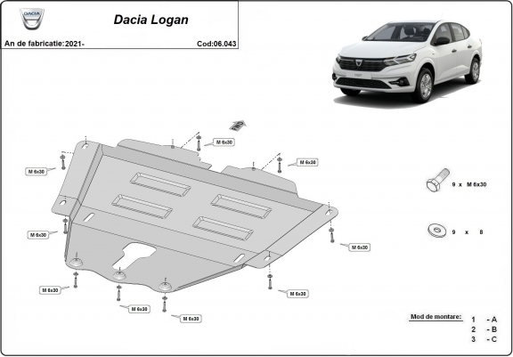 Cache sous moteur et de la boîte de vitesse Dacia Logan