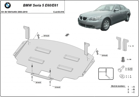 Cache sous moteur et de la radiateur BMW Seria 5  E60/E61 pare-chocs avant de série