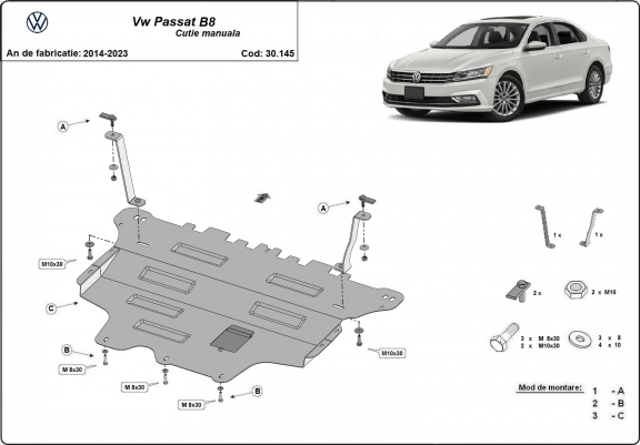 Cache sous moteur et de la boîte de vitesse VW Passat B8 - boîte de vitesses manuelle
