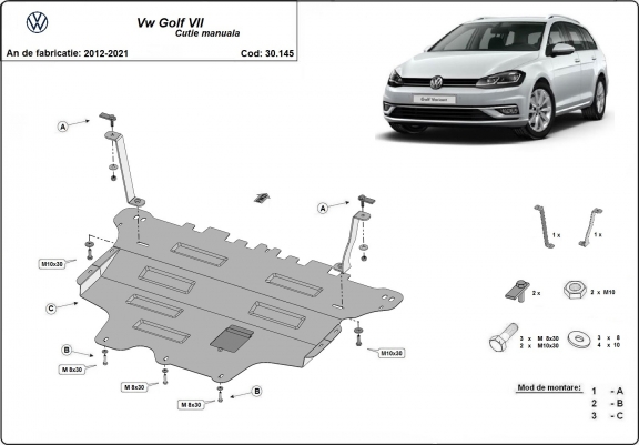 Cache sous moteur et de la boîte de vitesse VW Golf 7 - boîte de vitesses manuelle
