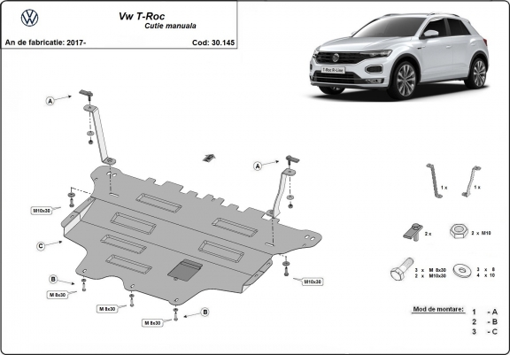 Cache sous moteur et de la boîte de vitesse Volkswagen T-Roc - boîte de vitesses manuelle