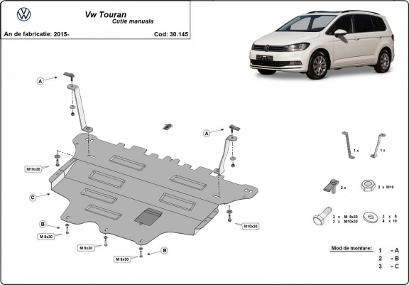 Cache sous moteur et de la boîte de vitesse VW Touran - boîte de vitesses manuelle