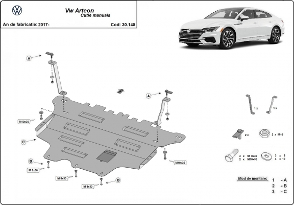 Cache sous moteur et de la boîte de vitesse VW Arteon - boîte de vitesses manuelle