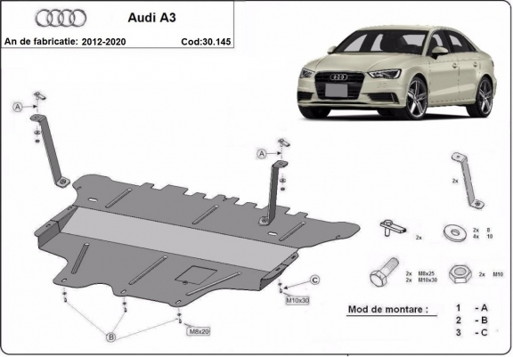 Cache sous moteur et de la boîte de vitesse Audi A3 (8V)