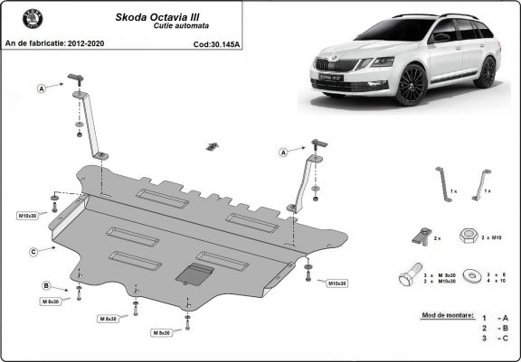 Cache sous moteur et de la boîte de vitesse Skoda Octavia 3 - Boîte de vitesse automatique