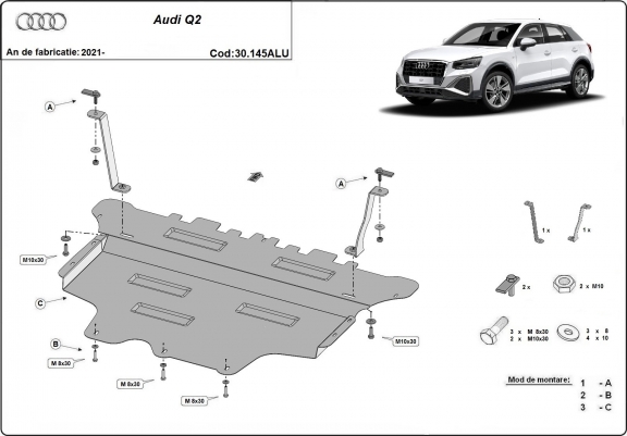 Cache sous moteur et de la boîte de vitesse en aluminium Audi Q2